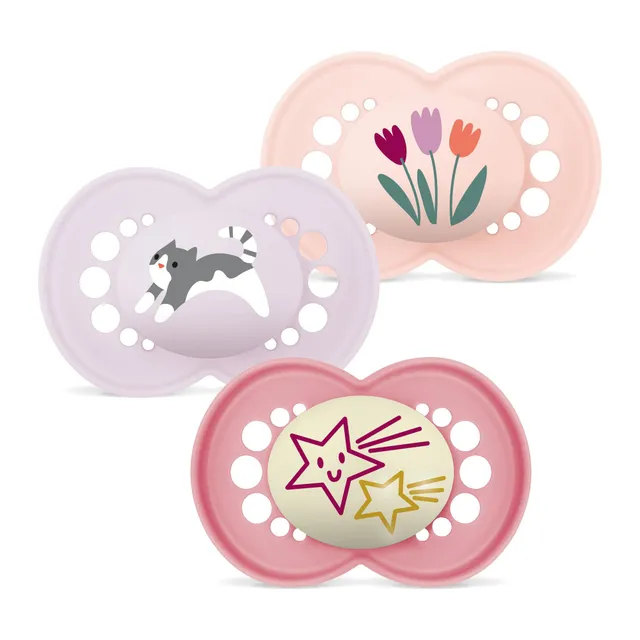 mam-chupete-original-6-meses-rosa-mate-pack-de-3-d-a-y-noche-con-tetina-skinsoft image 1