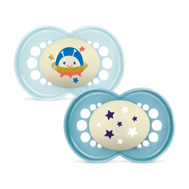 mam-chupete-original-noche-6-meses-azul-brillante-pack-2-uds-con-tetina-skinsoft image 1