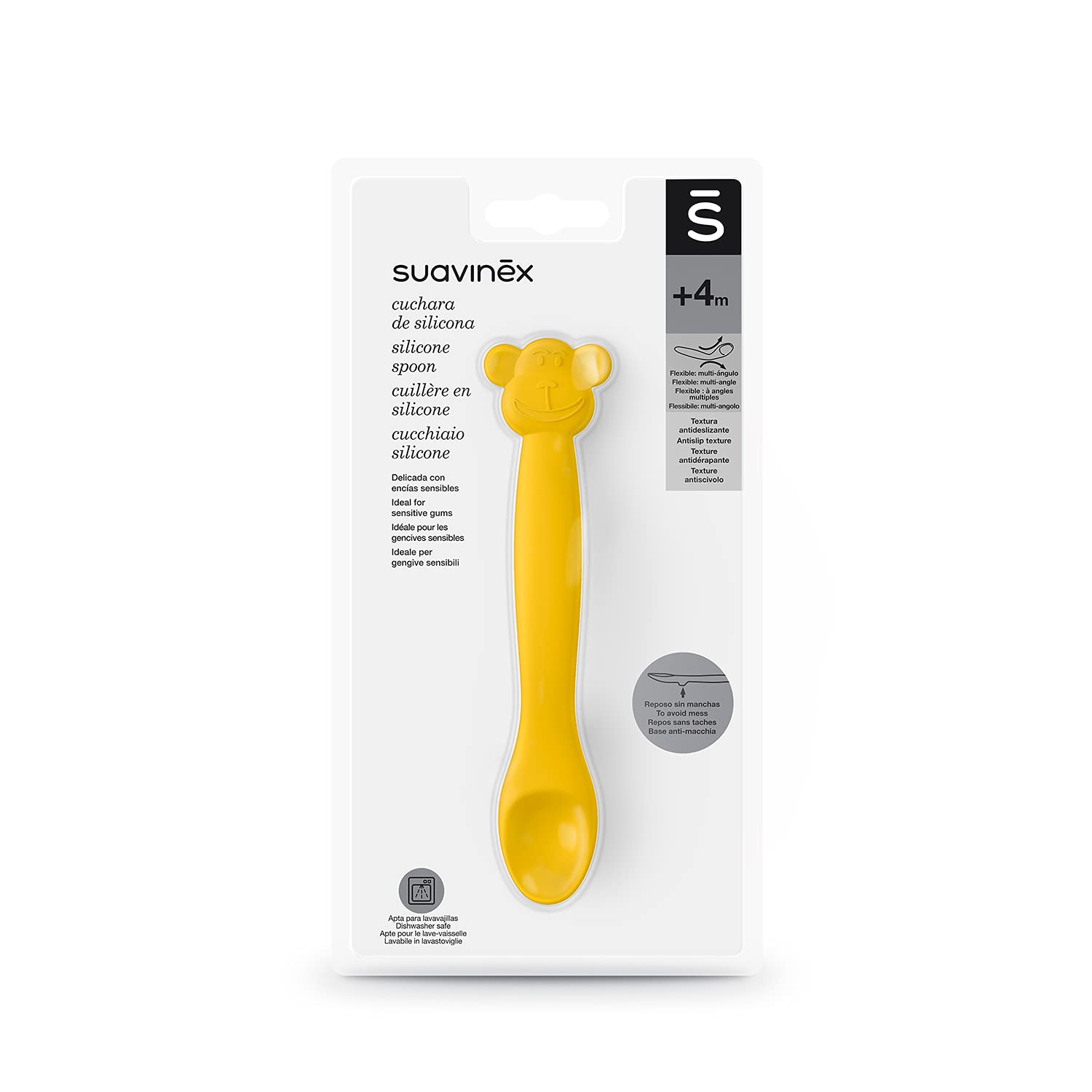 suavinex-cuchara-de-silicona-de-aprendizaje-4-meses-amarillo-mono-flexible-mango image 2