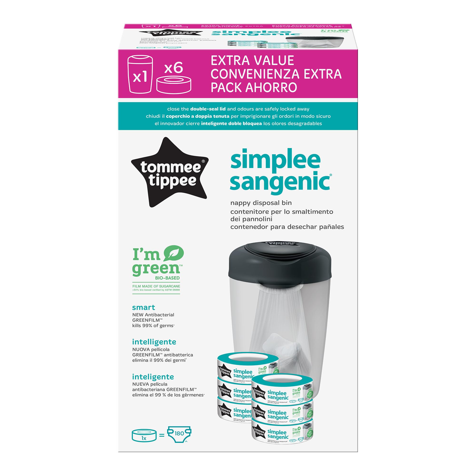 tommee-tippee-simplee-sangenic-contenedor-para-pa-ales-con-cartucho-greenfilm-an image 2
