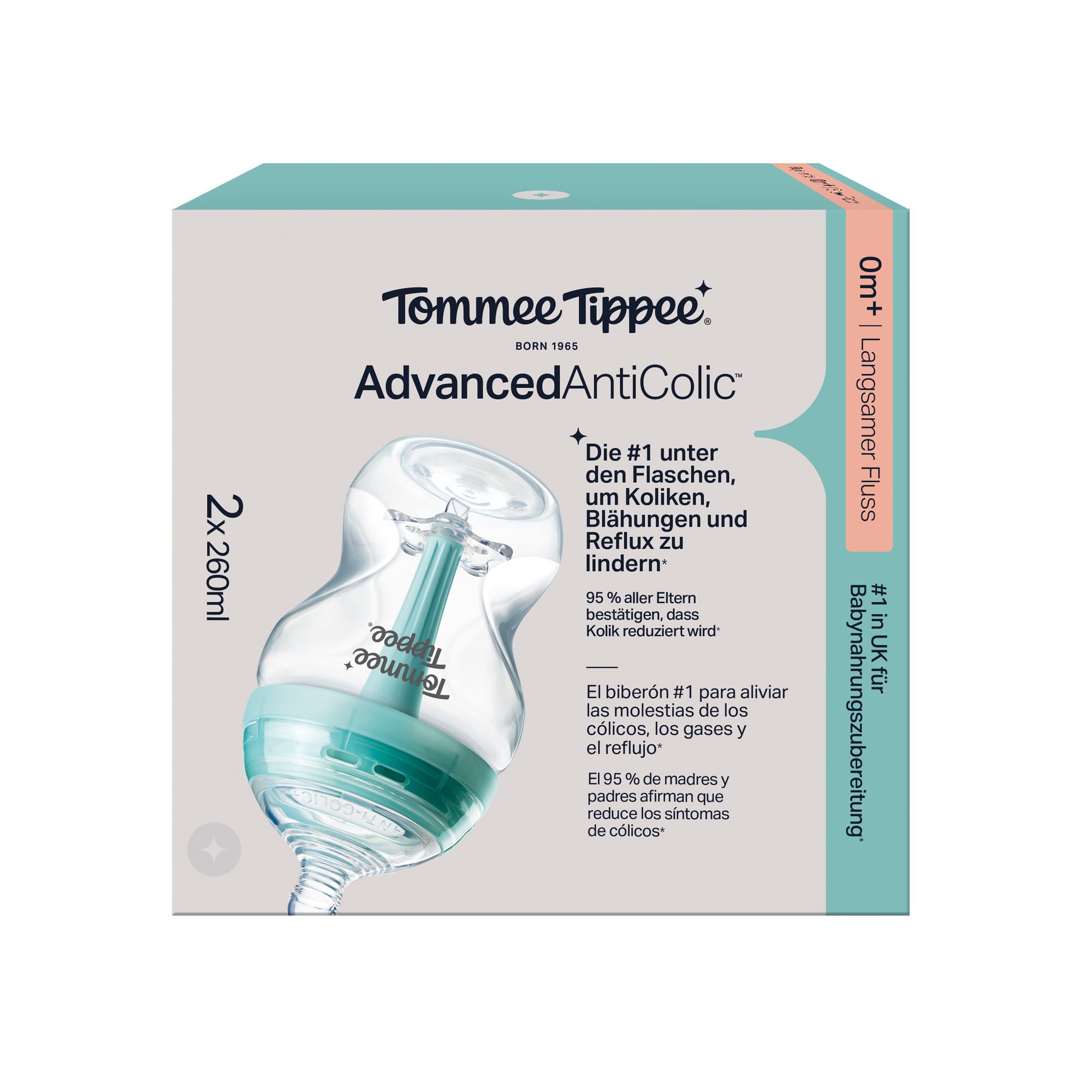 tommee-tippee-biber-n-antic-licos-avanzado-260-ml-pack-de-2-tetina-de-flujo-lent image 2