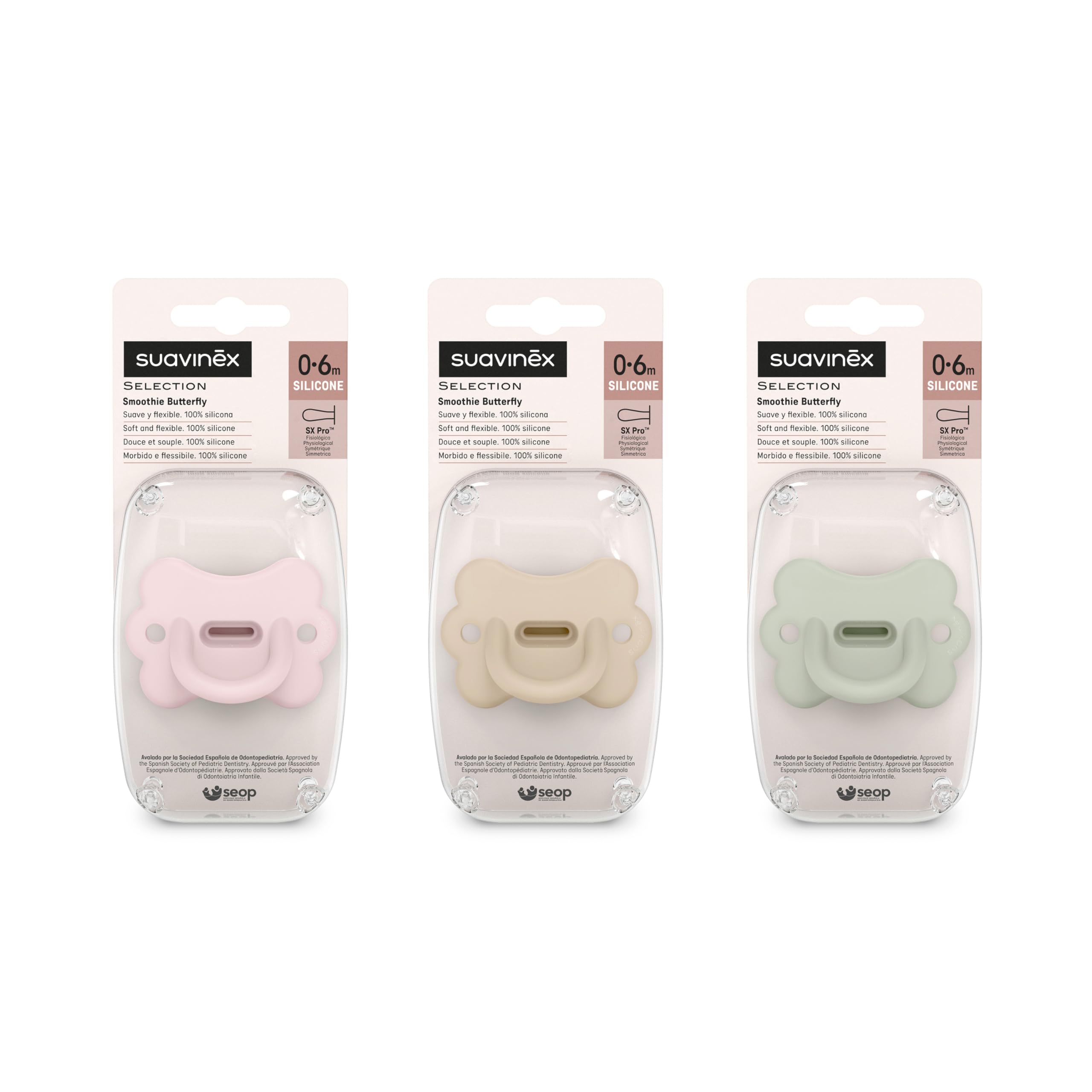 suavinex-smoothie-butterfly-chupete-todo-silicona-0-6-meses-pack-de-3-tetina-fis image 3