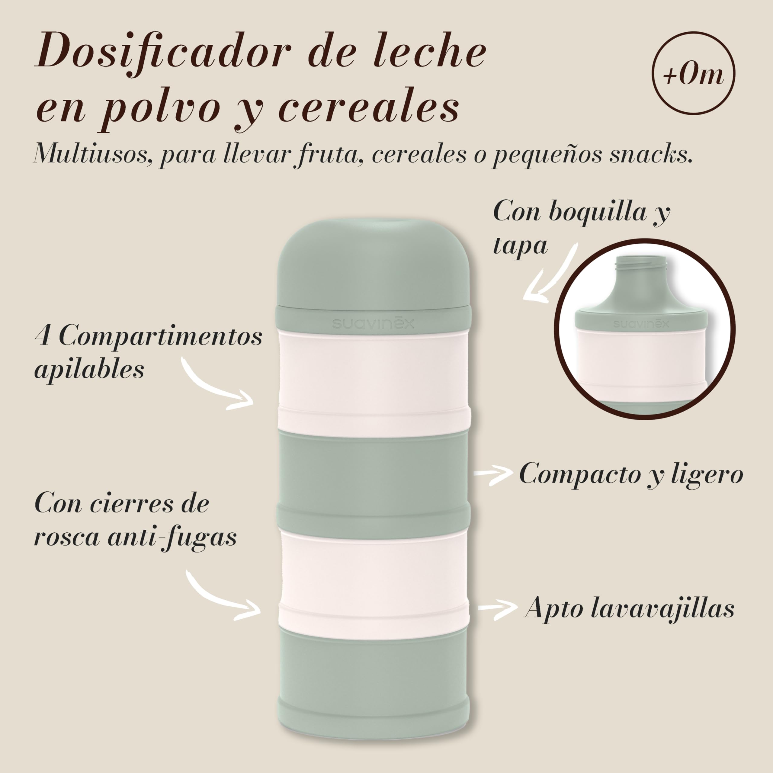 suavinex-dosificador-de-leche-en-polvo-cereales-y-snacks-verde-4-compartimentos- image 2